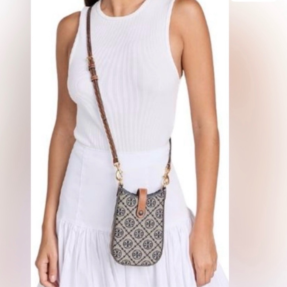 Tory Burch Navy and Cream Patterned Crossbody Bag